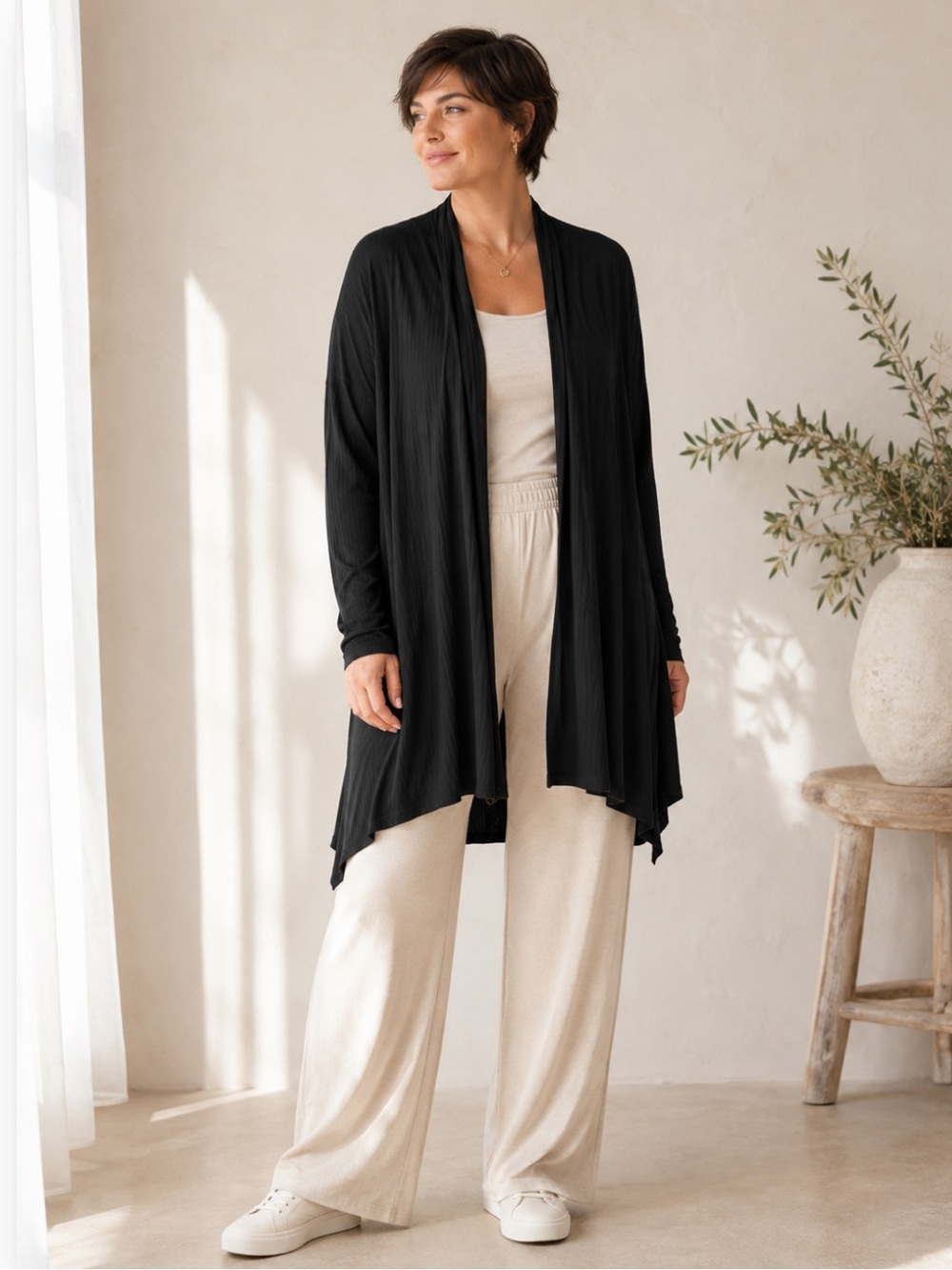 KNIX Modal Longline Cardigan Black Open Front Soft Lightweight L/XL/XXL